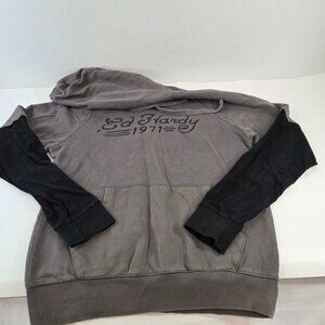 Ed Hardy Hoodie Shirt Long Sleeve Size Medium Gray Black Cotton